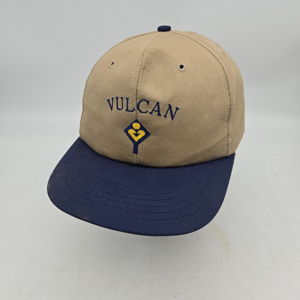 Vintage Vulcan Snapback Hat Cap Beige Blue Cap America Made in USA Trucker